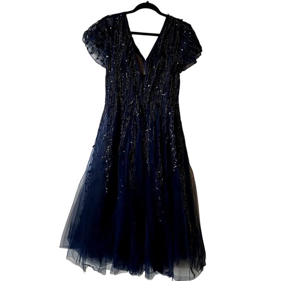 Mac Duggal Women's Beaded Tulle Tea-Length midi Dress 20304 size 6 D1 - Picture 3 of 9